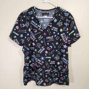 koi basics scrub top sz xl black stars pockets shine bright nursing animal care